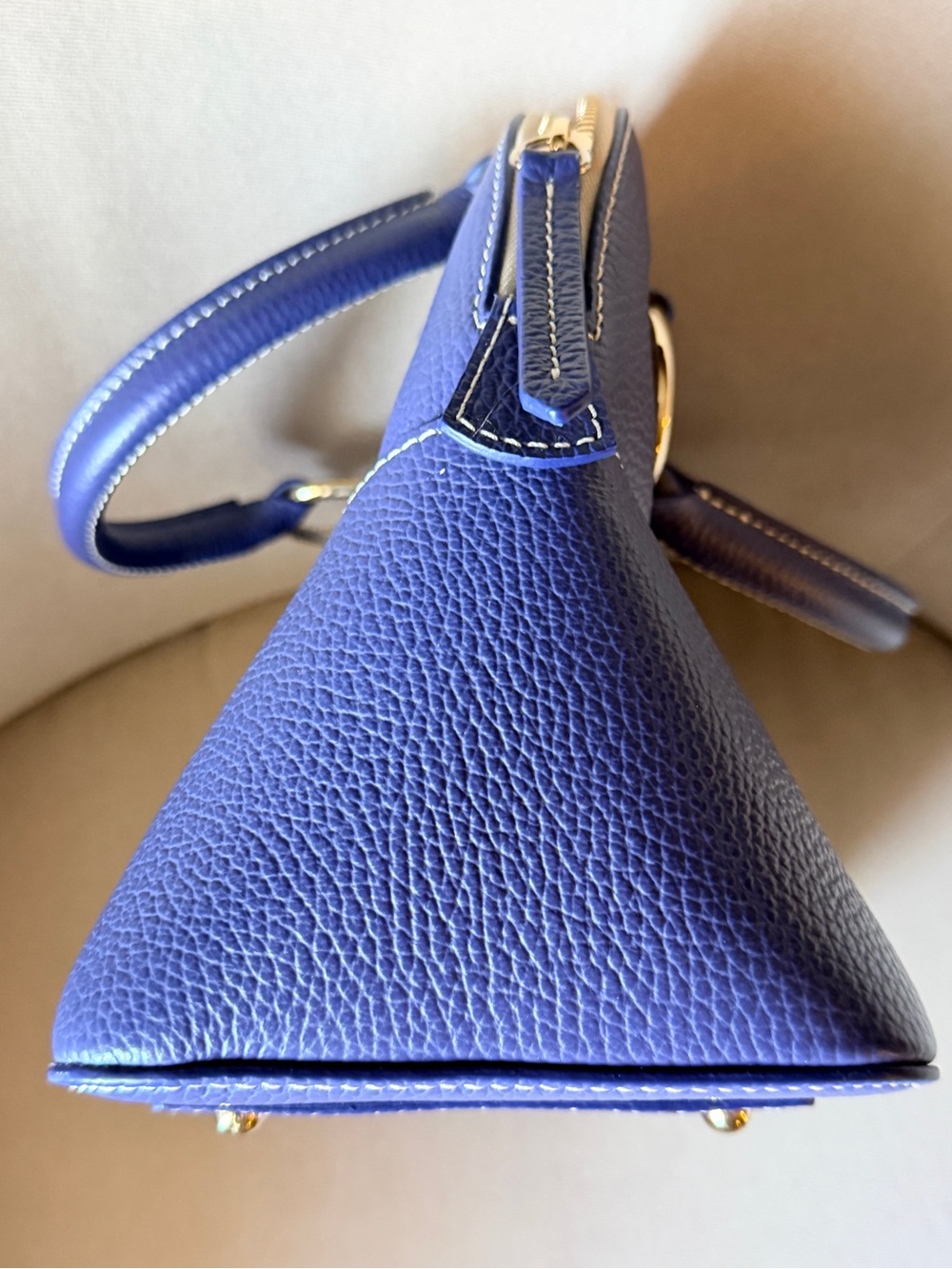 Dooney & Bourke Lucca Marine Blue Pebble Leather Satchel with Gold Hardware - Picture 7 of 10